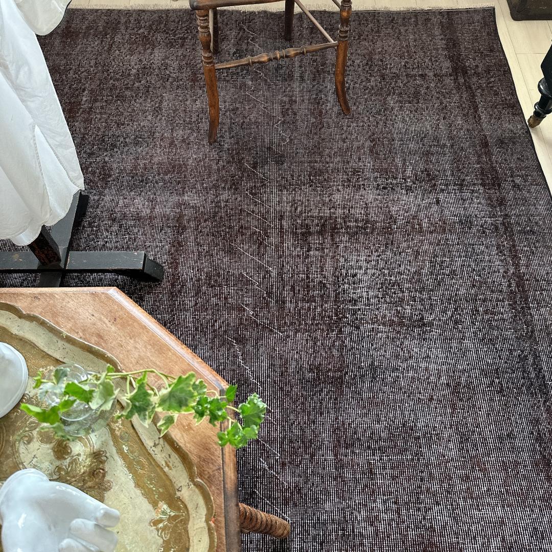 トルコ ヴィンテージラグA47 超大判 レア ダークブラウン オーバーダイラグ