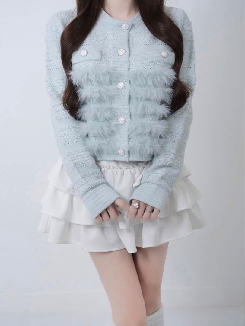 ルミニョン　カーディガン【ライトブルー×ホワイト】完売品