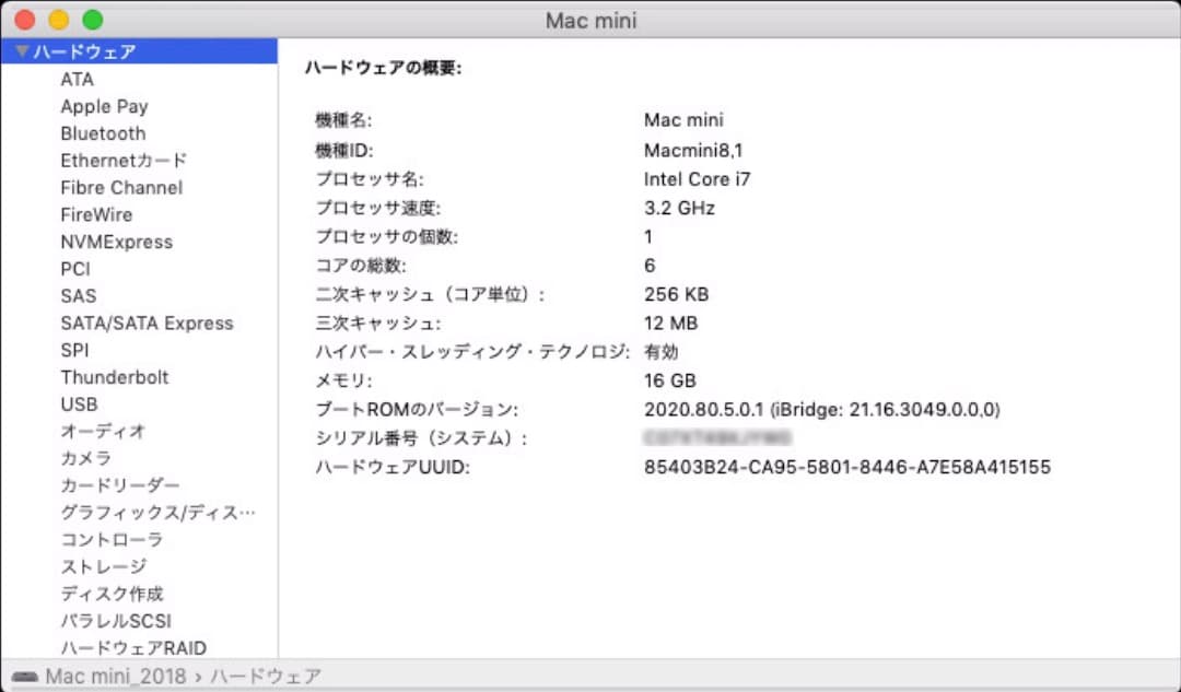 Macデスクトップ Mac mini 2018 i7 16GB 500GB 10Gb-ether