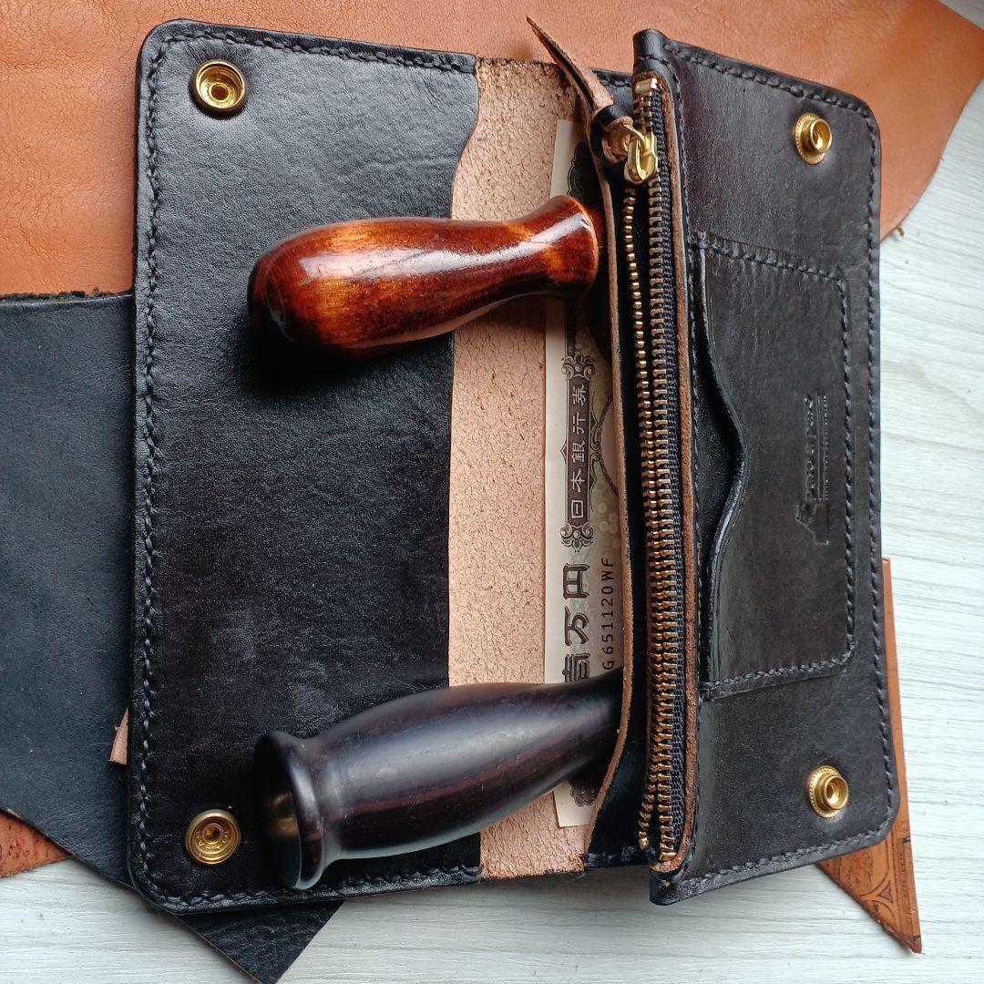 姫路レザー　トラッカーウォレット　ロング　茶芯　ハンドメイド