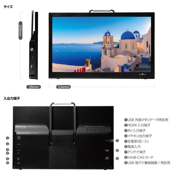 14インチ録画機能付き　ポータブルTV壁掛け、スタンド置き車載可能　3WAY