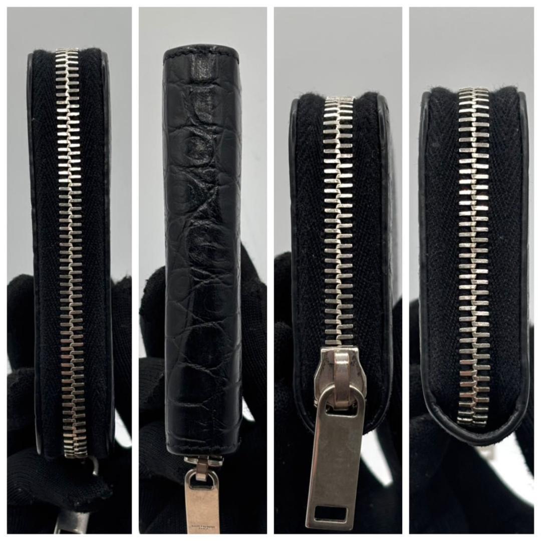 サンローラン　ケース　クロコ　小銭入れ　ブラック　ロゴ　ファスナー　ジップ