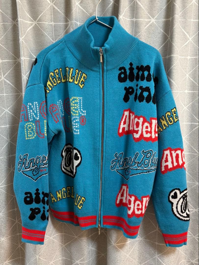 atmos pink × ANGEL BLUE 総柄 ロゴ ニットブルゾン