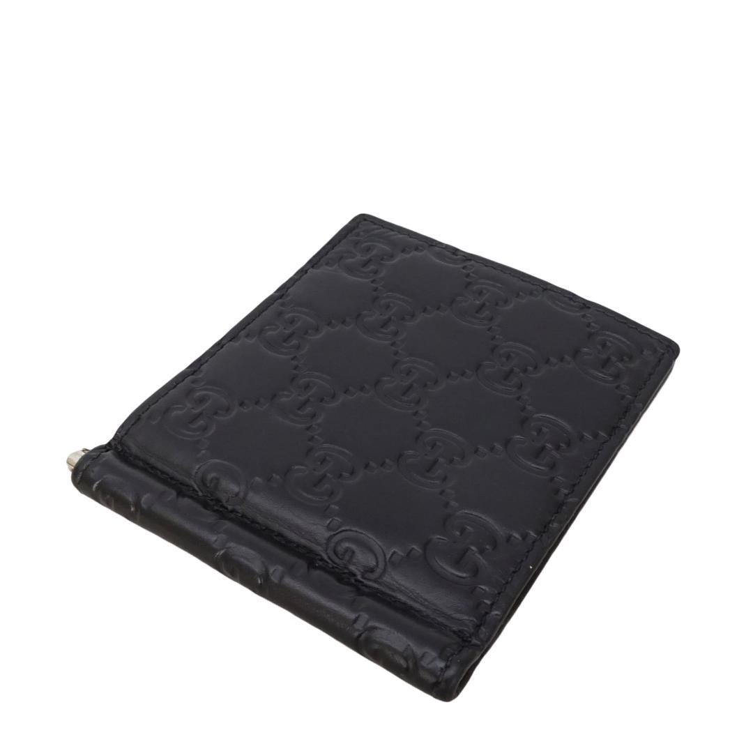 本物美品■グッチ■マネークリップ/GGシマレザー/ブラック/カードケース付き財布