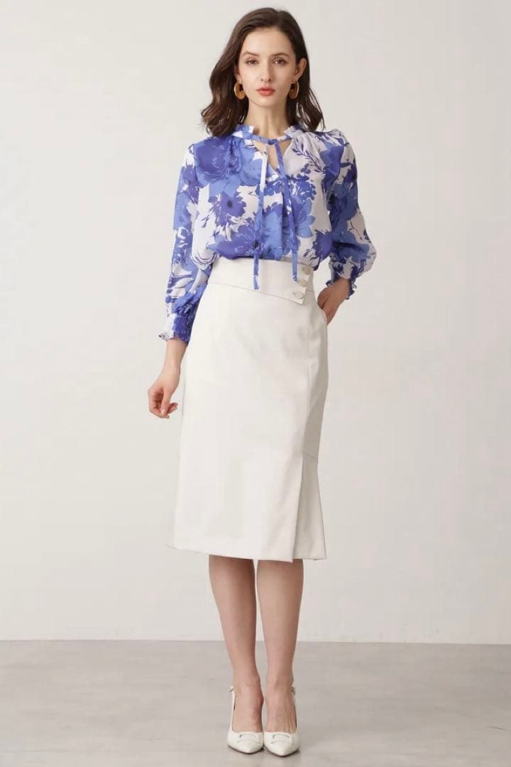 ピンキーアンドダイアン◆グラデーションフラワープリントブラウス ブルー 38