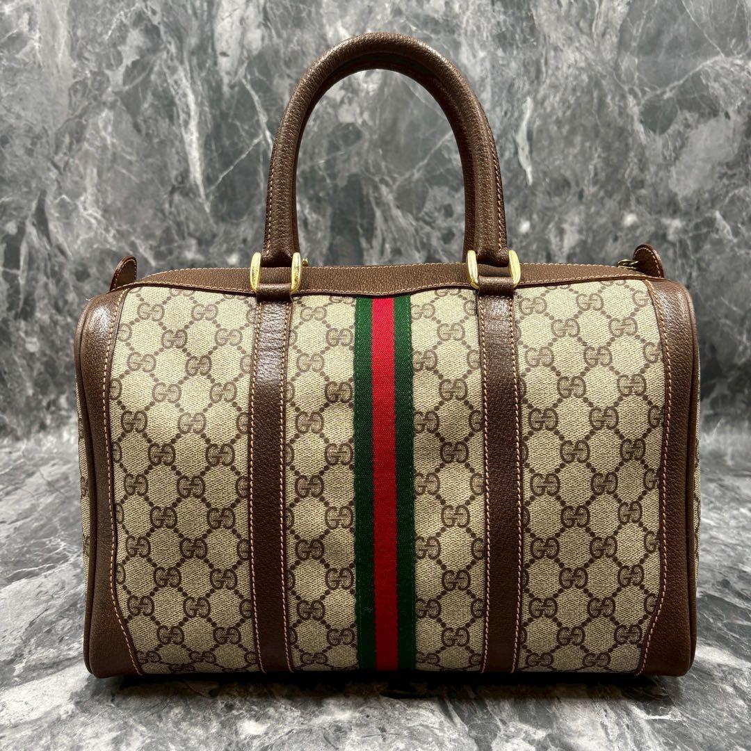 ✨極美品✨GUCCI シェリーライン GG レザー ブラウン ボストンバッグ