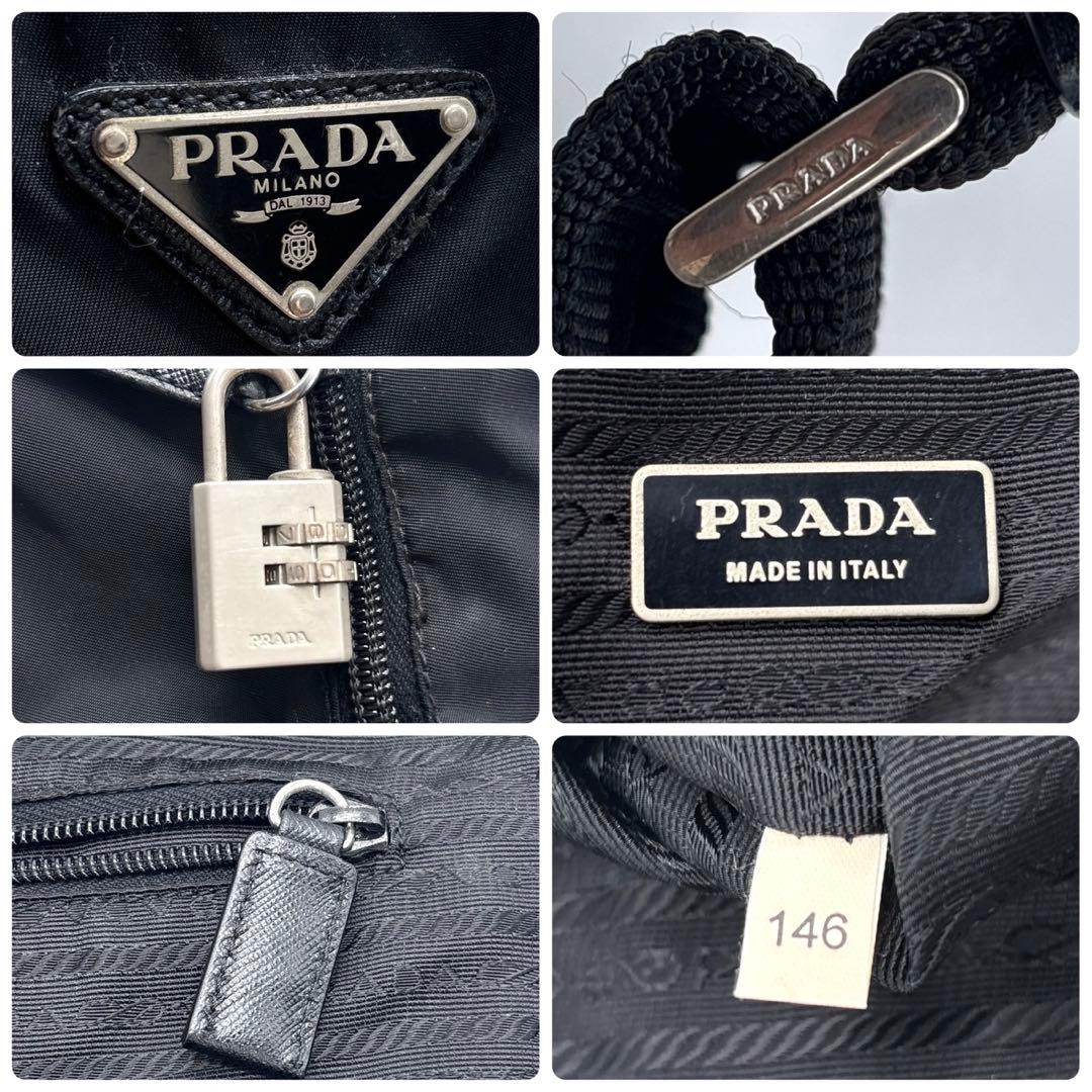 プラダ　ボストンバッグ　2way キャリー　大容量　パドロック　三角ロゴ　黒