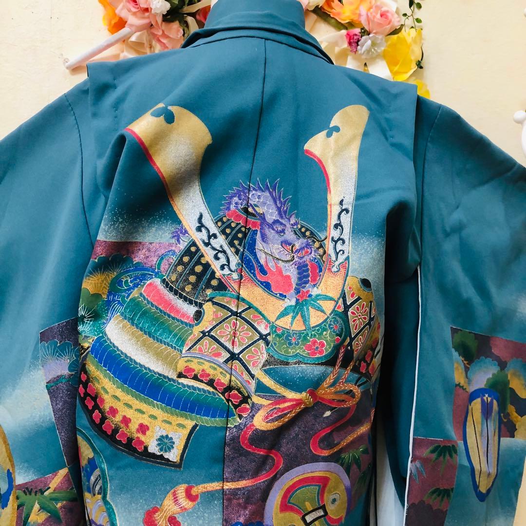 七五三五歳フルセット‼️人気青系兜金彩煌びやか⭐︎袴縞スタイルアップ⭐︎秀品