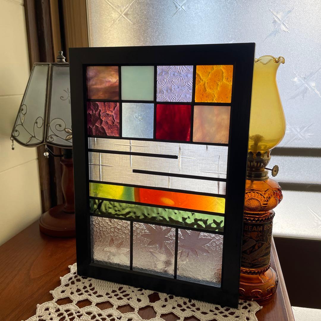ステンドグラス　パネル　昭和レトロ　和モダン　障子