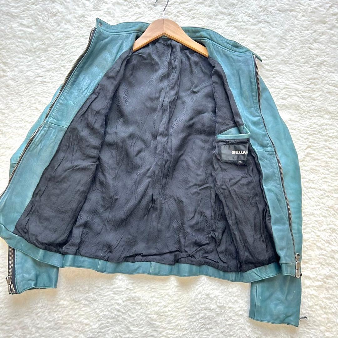 【希少】SHELLAC カウレザー シングルライダース y2k ブルー 46