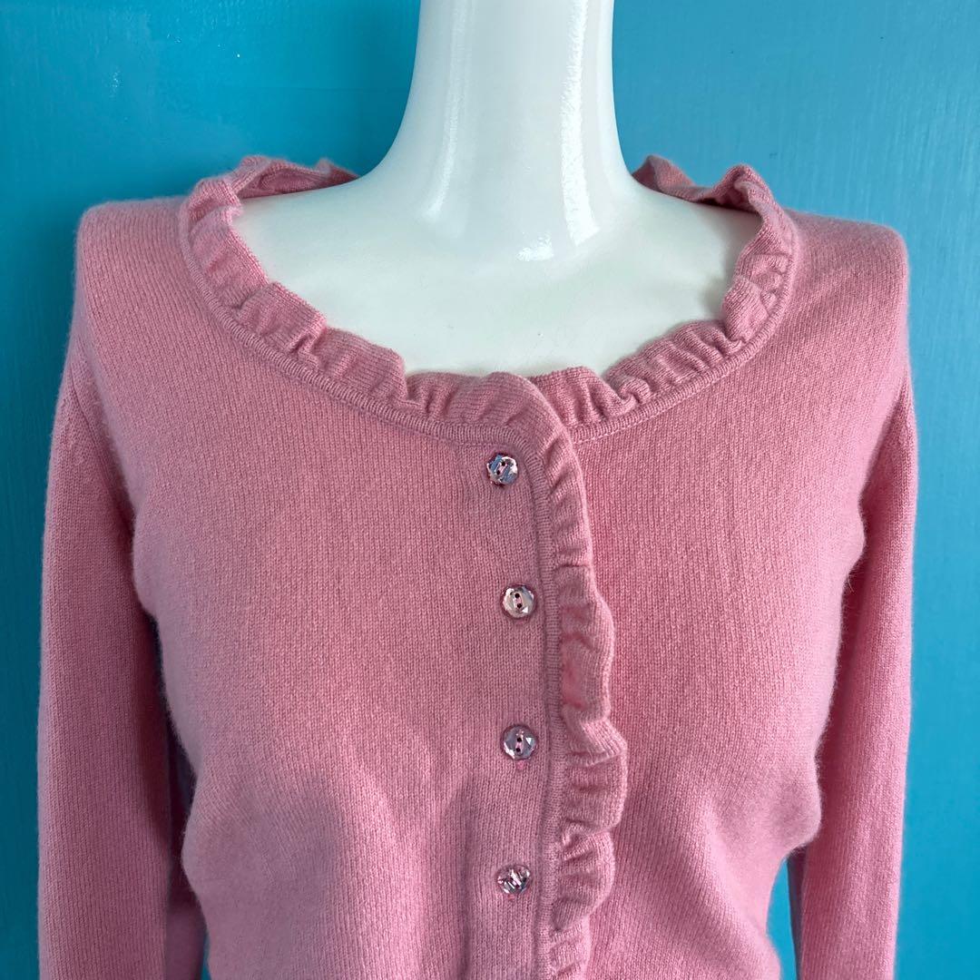 1537 EPOCAエポカ　フリル付きピンク長袖カシミアカーディガン　大人可愛い