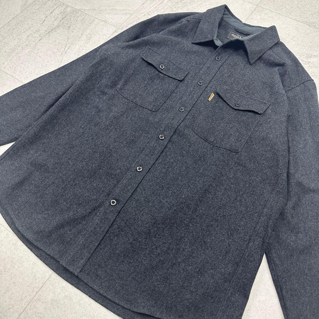 美品 XL【mont-bell】ウールマウンテンシャツ 長袖 ロゴボタン グレー