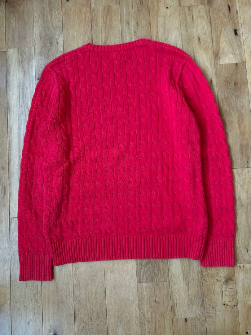 【極美品】ポロラルフローレン ケーブルクルーネック ニット 赤 コットン