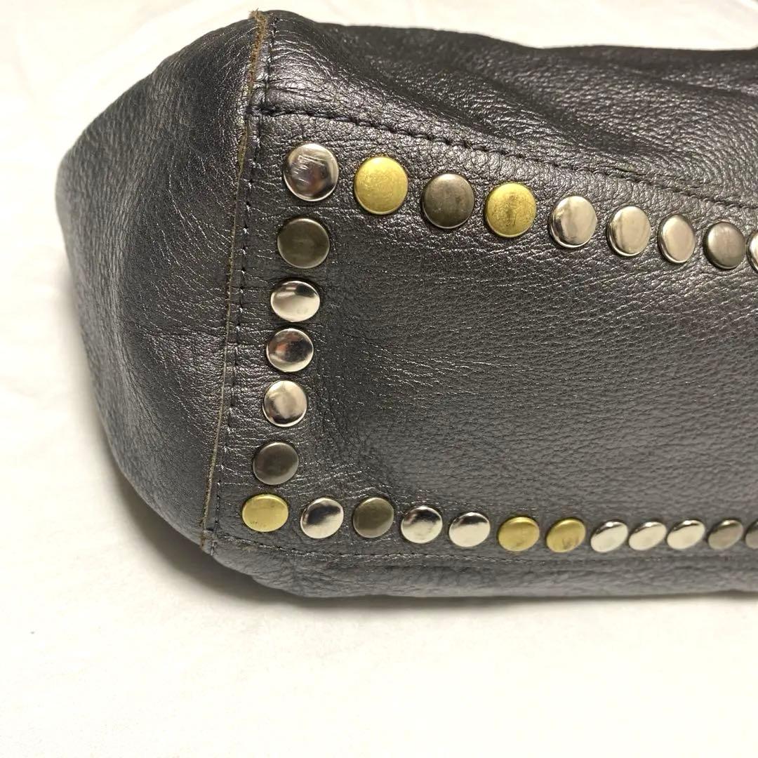【TRES 】スタッズ　ショルダー　レザー　本革　Y2K トートバッグ　ブロンズ