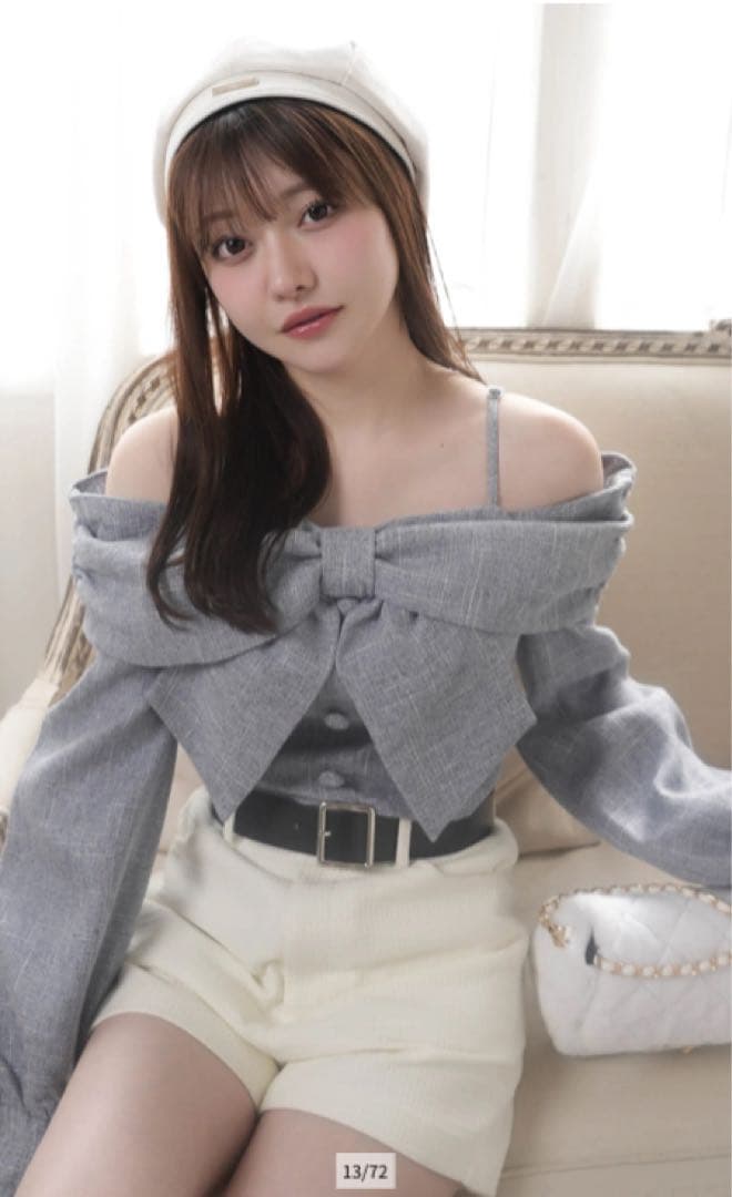 リップサービス リボンオフショルロングスリーブトップス ブルー