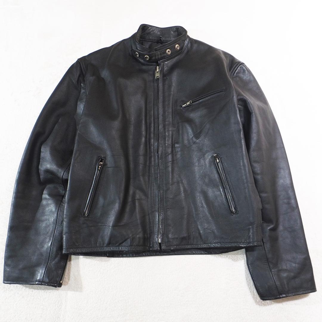 アメリカンノスタルジア ライダースジャケット 本革 ブラック 肉厚レザー XL