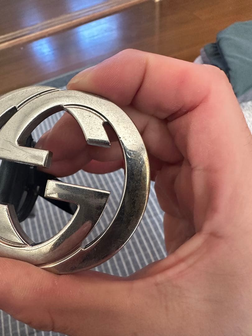 GUCCI ブラックレザー ベルト ダブルGロゴ