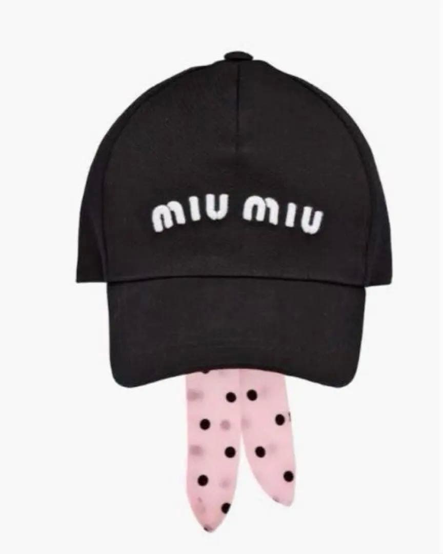 miumiu 2021/22ドット 水玉 ピンクリボン ロゴ 刺繍 キャップ