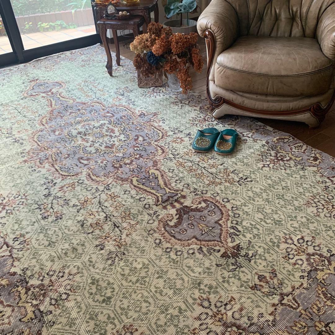 超超大判 3m 300×162 メダリオン　モスグリーン　トルコヴィンテージラグ