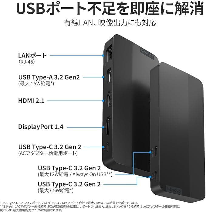 Lenovo USB Type-C デュアルディスプレイ トラベルドック