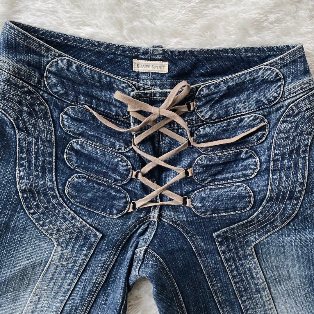パンツ Share spirit lace up denim pants lgb
