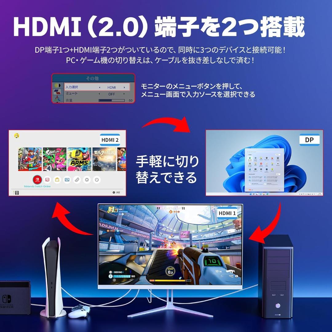 23.8インチ ゲーミングモニター 白 FHD 200Hz 1ms IPS 新品