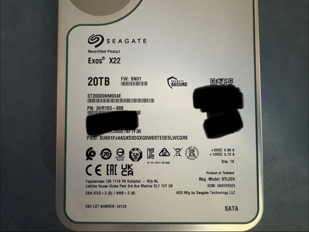 Seagate Exos X22 HDD 20TB 7200rpm 動作品