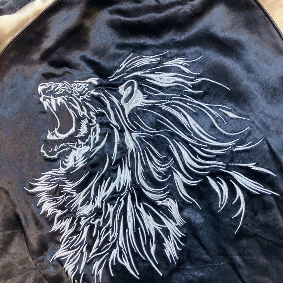 【美品】 絡繰魂 粋 獅子咆哮 スカジャン リバーシブル 刺繍 和柄 L 黒 金