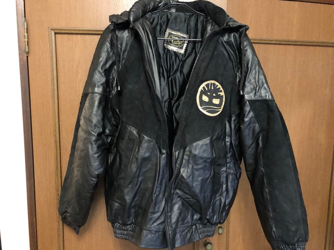 フード付きレザージャケット ブラック/ゴールド　超レア！