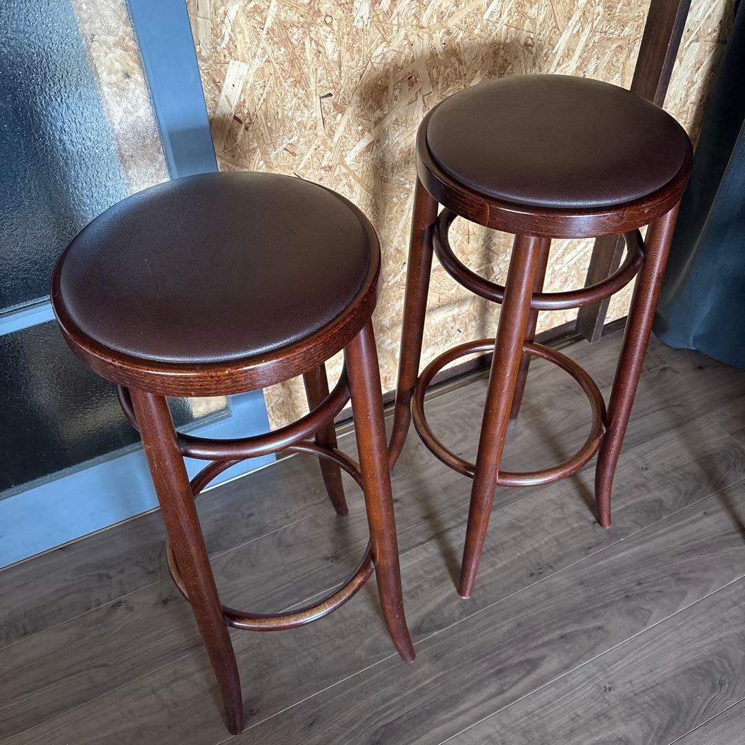 【2脚セット】秋田木工 カウンターチェア ハイスツール ビンテージ 丸椅子 昭和