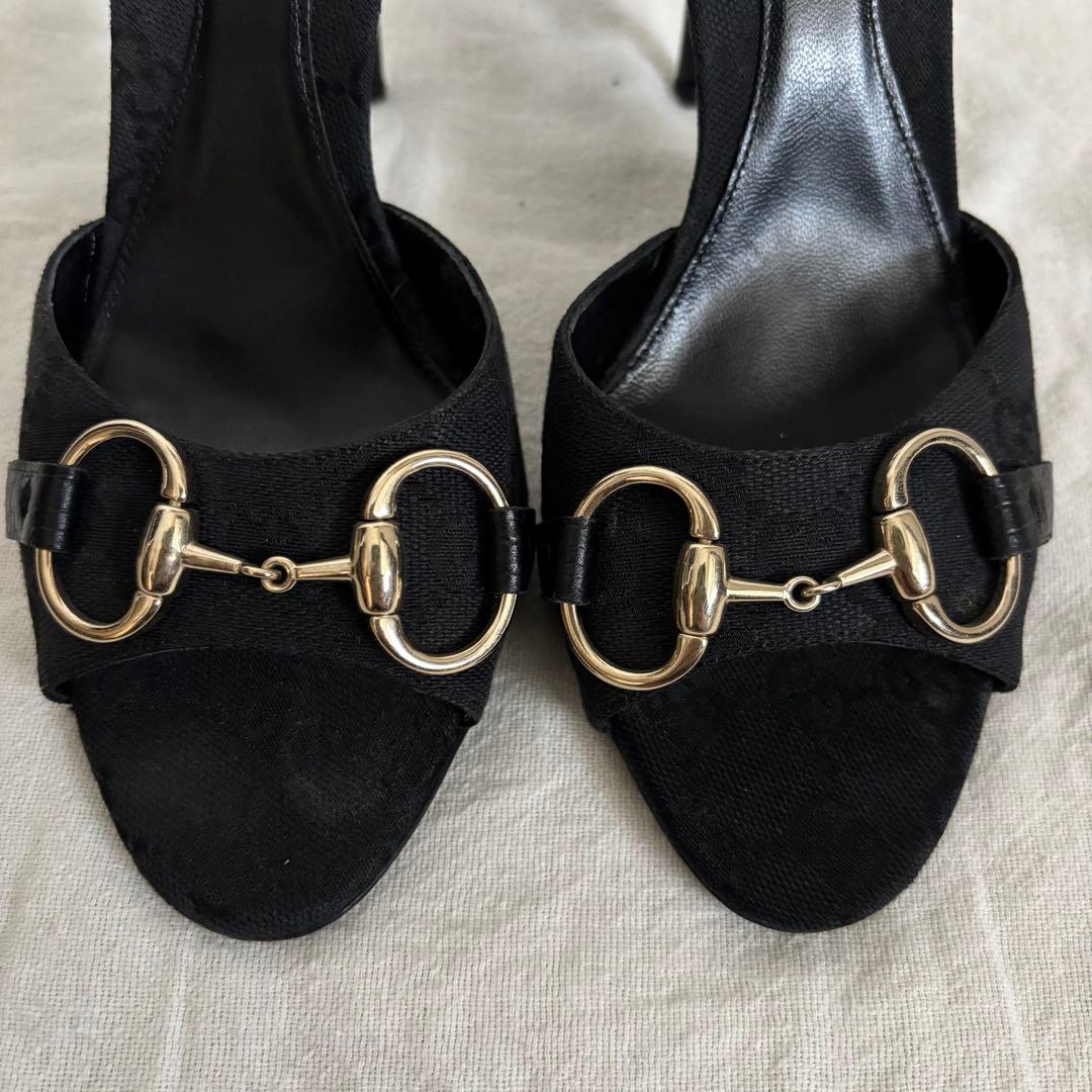 GUCCI ミュール 黒 37.5 24.5相当　グッチ サンダル ホースビット