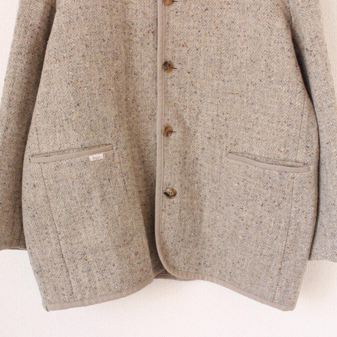 Papas ツイードマオカラージャケット Lサイズ ライトグレー ウール