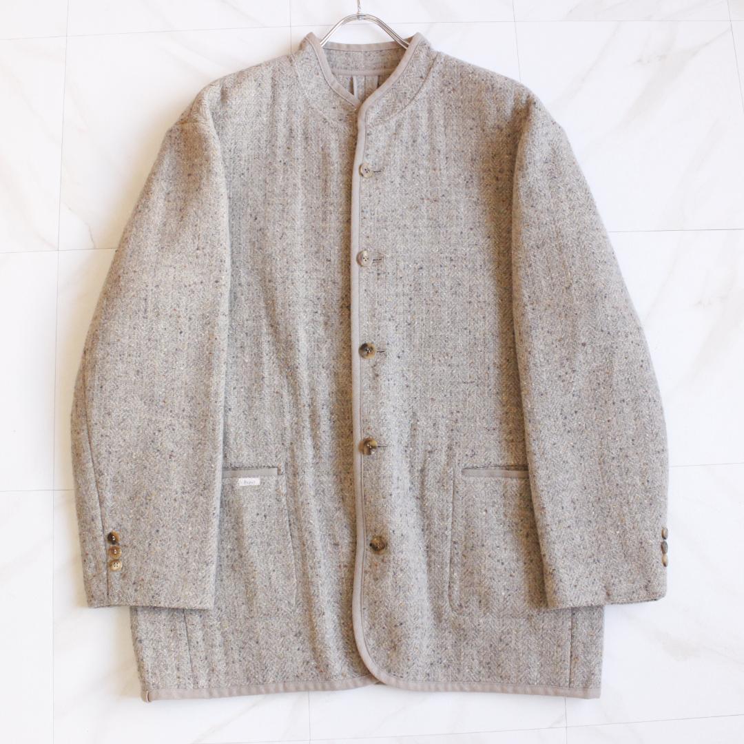 Papas ツイードマオカラージャケット Lサイズ ライトグレー ウール