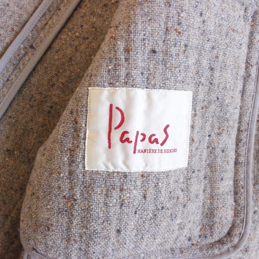 Papas ツイードマオカラージャケット Lサイズ ライトグレー ウール