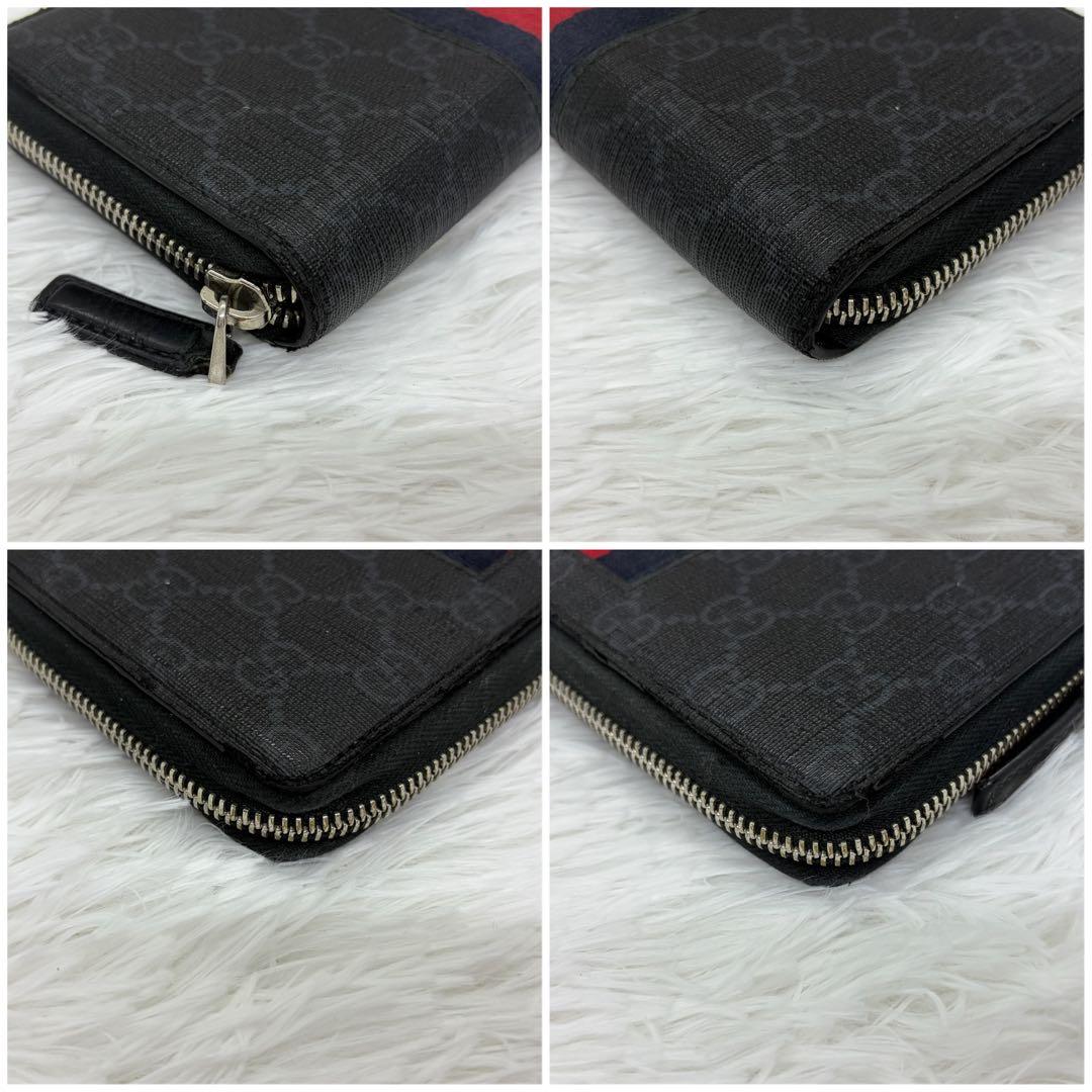 美品✨グッチ　長財布　ラウンドファスナー　シマ　シェリーライン　レザー　黒