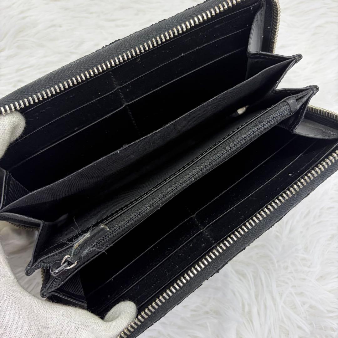 美品✨グッチ　長財布　ラウンドファスナー　シマ　シェリーライン　レザー　黒