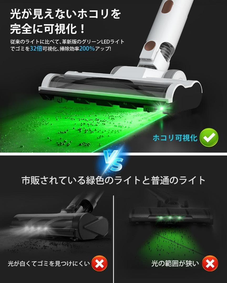 掃除機 コードレス コードレス掃除機 軽量 連続稼働 LED液晶ディスプレイ