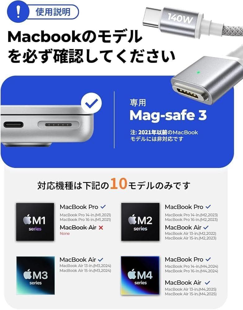 LISEN 140W Macbook Air 充電ケーブル 2m PD3.1