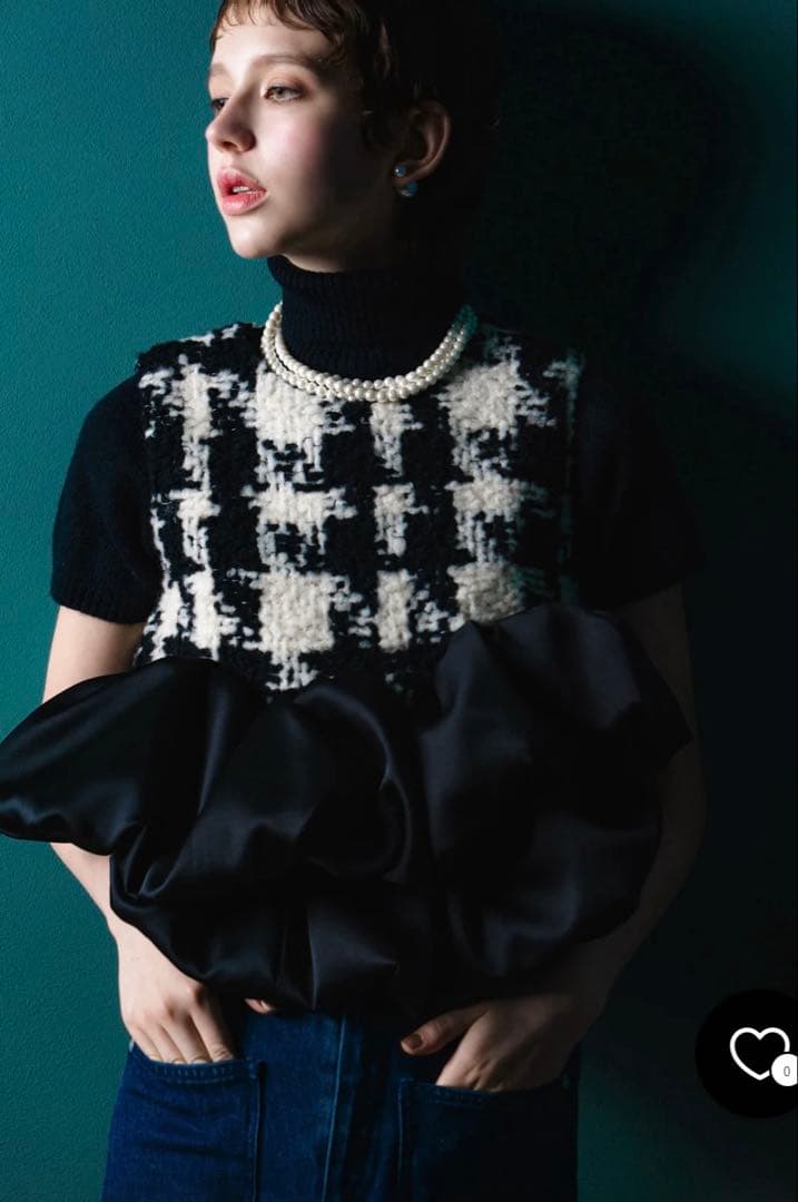 shellerシェリエ ギンガムツイードブルームトップス