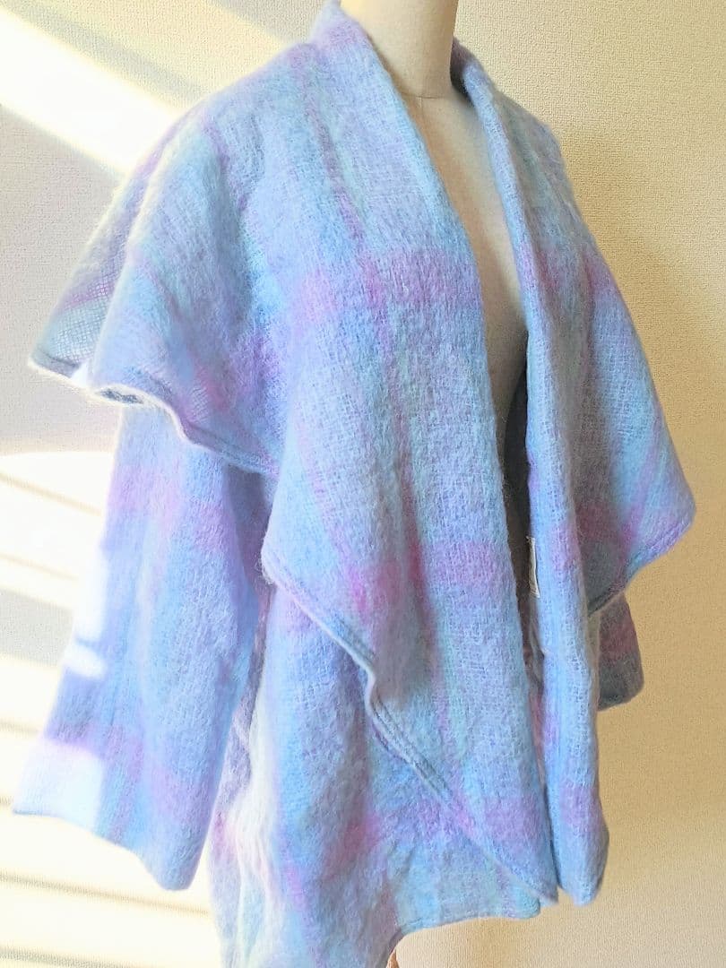 アイルランド製 モヘア混 チェック柄 ケープ風コート ヴィンテージ古着 ユーロ