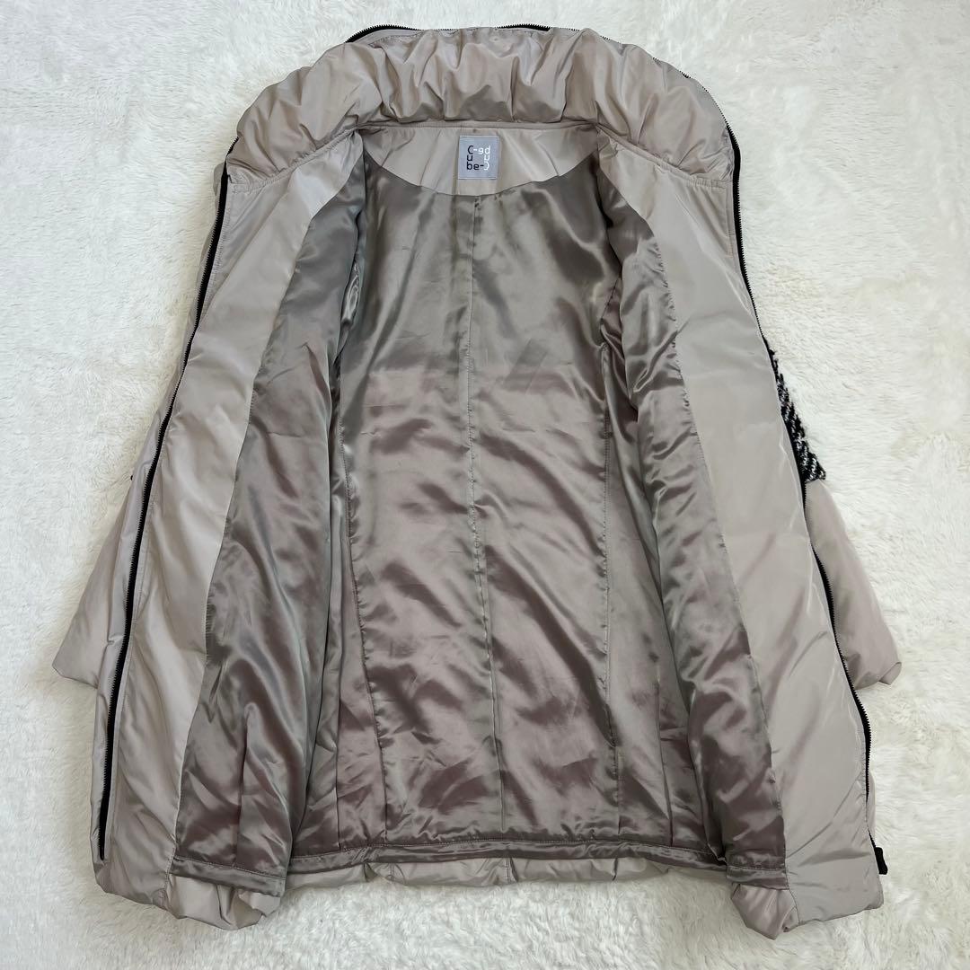 センソユニコ　ダウンジャケット　チェック柄　フェザー　ツイード　ベージュ