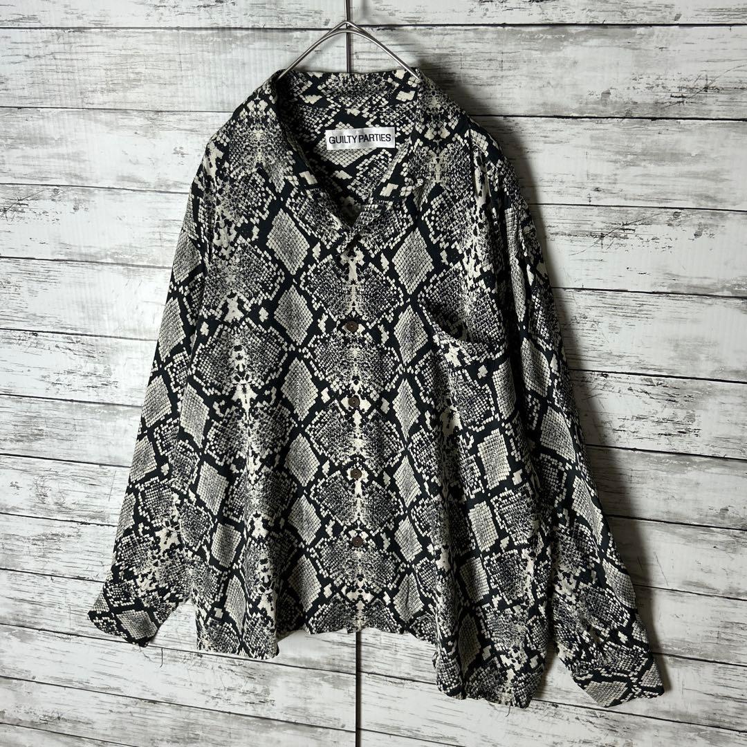 3414M【美品】ワコマリア☆蛇/パイソン柄 長袖ハワイアンシャツ 人気カラー