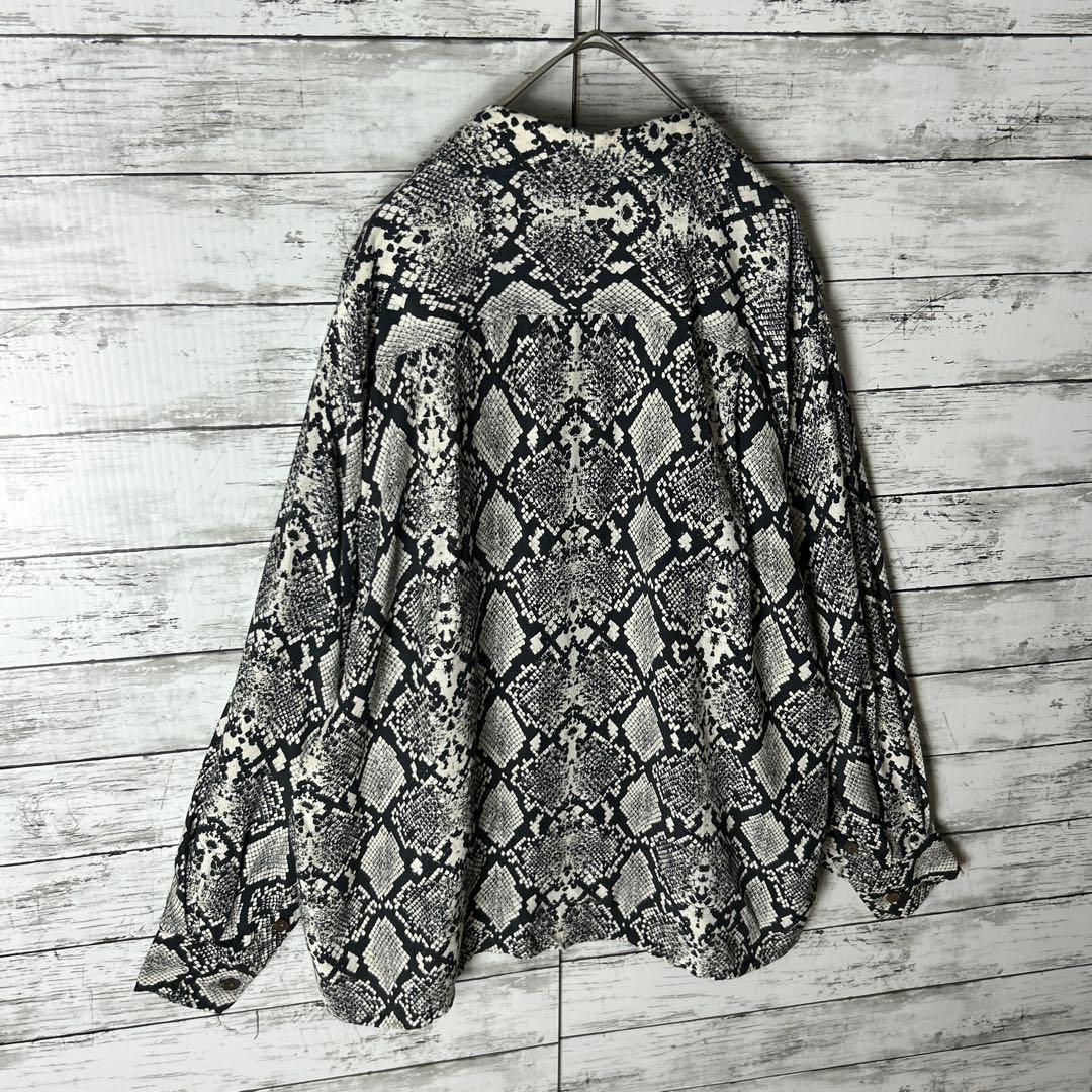 3414M【美品】ワコマリア☆蛇/パイソン柄 長袖ハワイアンシャツ 人気カラー