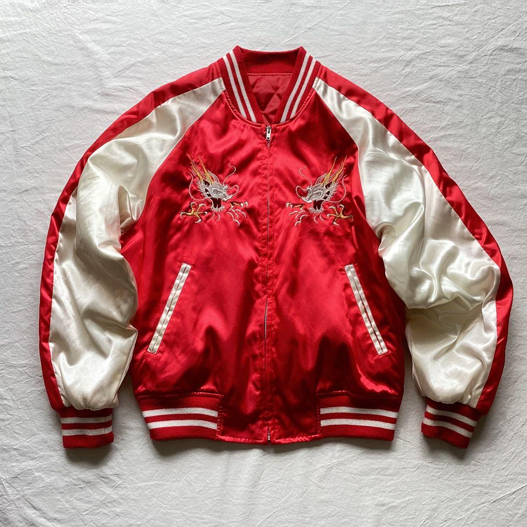 HOSHIHIME サテン スカジャン 鷹 龍 刺繍 中綿 フリーサイズ