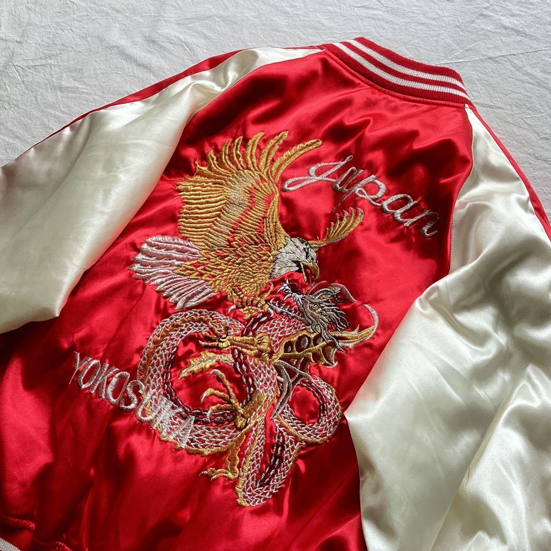 HOSHIHIME サテン スカジャン 鷹 龍 刺繍 中綿 フリーサイズ