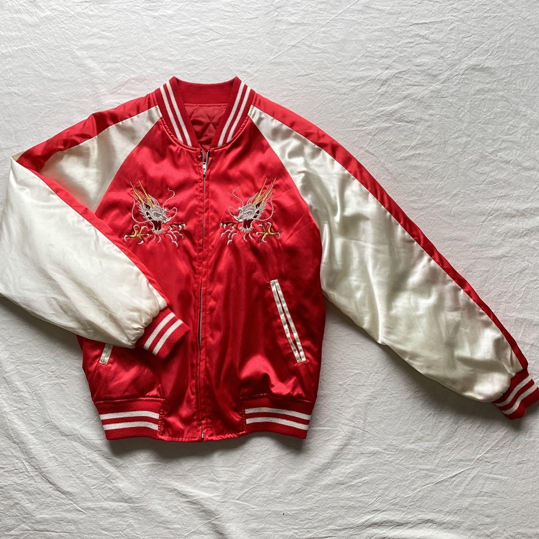 HOSHIHIME サテン スカジャン 鷹 龍 刺繍 中綿 フリーサイズ