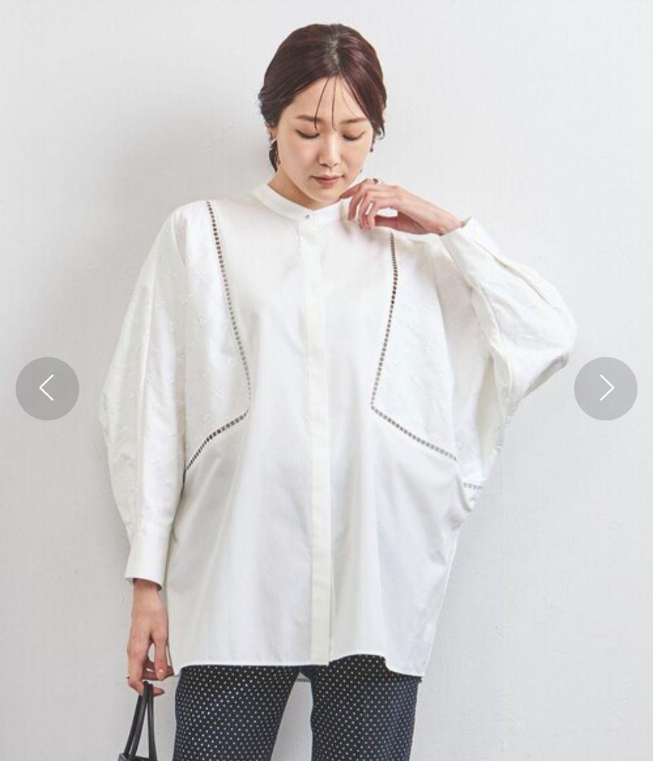 UNITED ARROWS　エンブロイダリー コンビ ドルマンブラウス