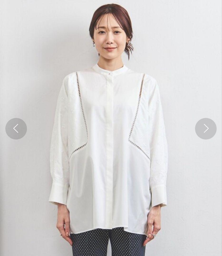 UNITED ARROWS　エンブロイダリー コンビ ドルマンブラウス