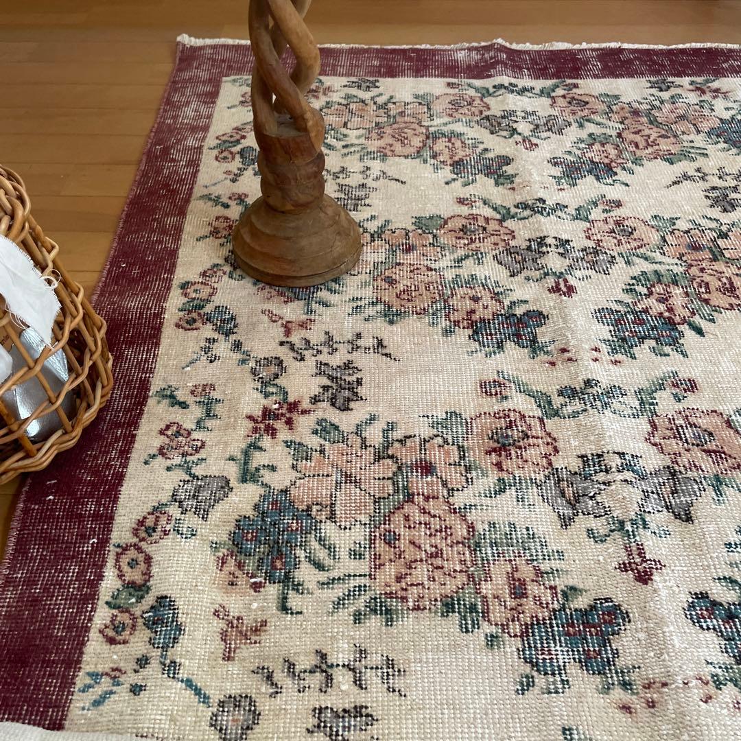 104×200 キナリ×ボルドー　薔薇の街　トルコヴィンテージラグ