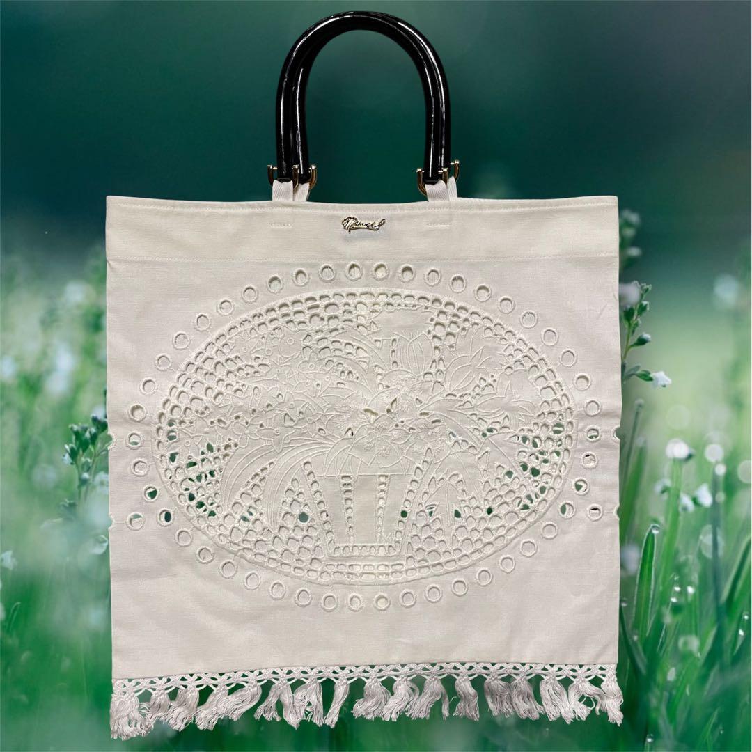 ミューベル MUVEIL窓辺レースバッグ 花 モチーフ A4サイズ フリンジ